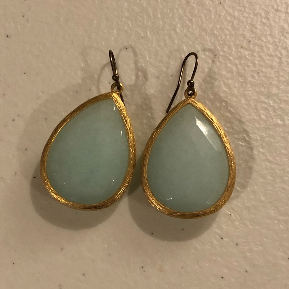 Gold and Teal Drop Earrings